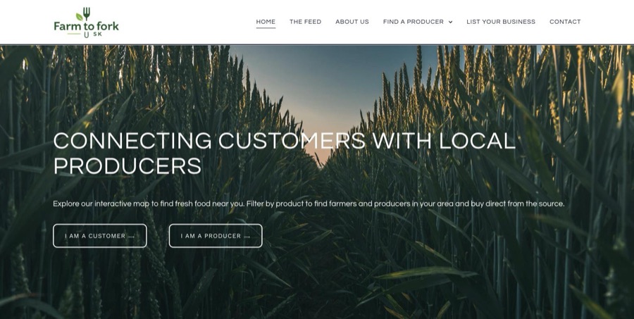 Screenshot of the Farm to Fork SK website homepage, designed by RJ Designs