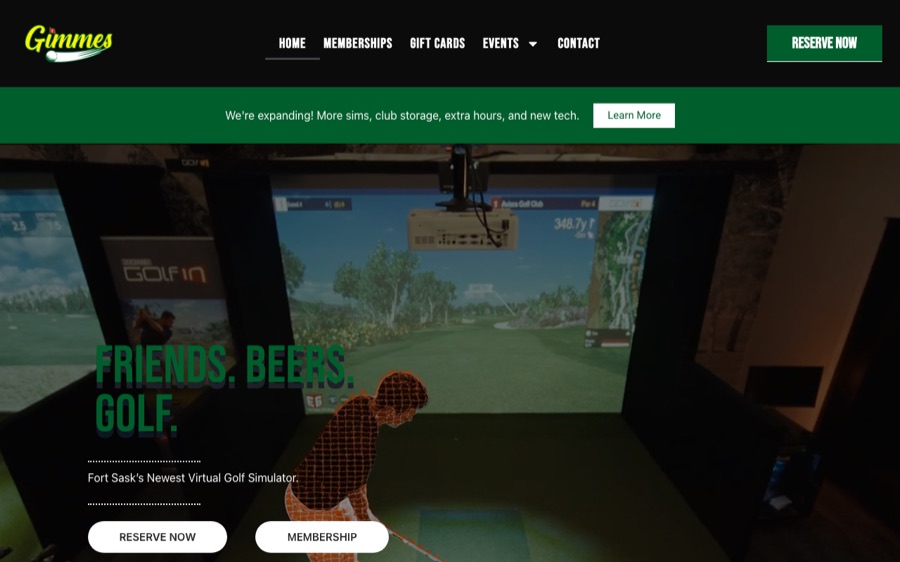 Screenshot of the Gimmes Golf website homepage, designed by RJ Designs