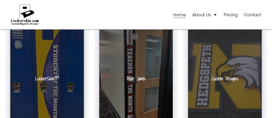 Screenshot of the LockerSkin website homepage, designed by RJ Designs