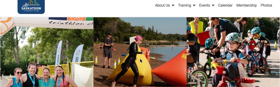 Screenshot of the Saskatoon Triathlon Club website homepage, designed by RJ Designs